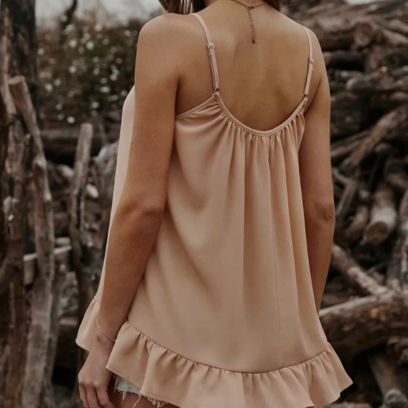 Apricot Spaghetti Strap Ruffle Top - Picture 2 of 3